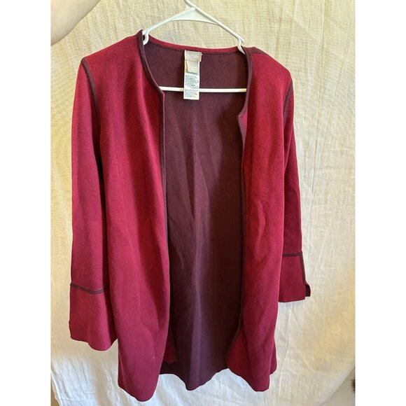 CHICO'S Reversible Cardigan Long Sleeve Sweater Sz 1 Pink Red Maroon Duster - Picture 9 of 9